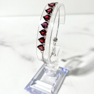 Red Garnet Heart 7mm Rhodium Over Sterling Silver Bolo Bracelet 7.50ctw